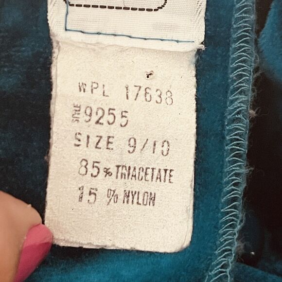 Jodi Michaels Vintage Dress M Back Buttons Puff Sleeves Velvet Turquoise Green - Picture 15 of 16